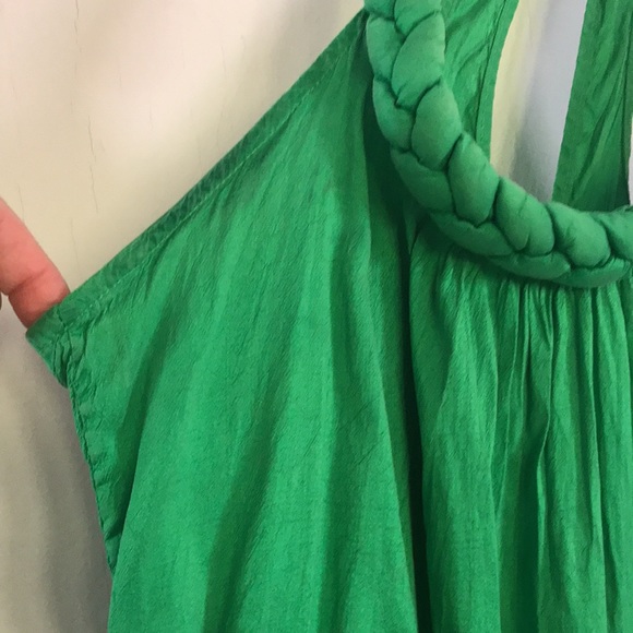 Calypso- Christiane Celle size M raw silk vibrant green twist dress w pockets. - Picture 2 of 11